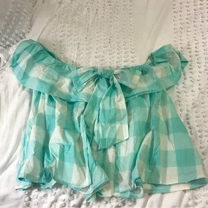 Bow Back Blouse XL by Lauren James Turquoise Check Never worn